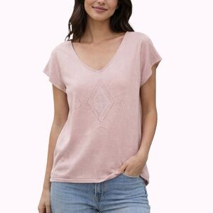 Max Studio Cashmere V-Neck Short Sleeve Pink Sweater